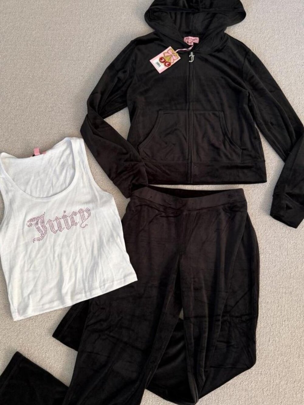 Juicy Couture Black Velour Tracksuit Set Rhinestone Bling XL NWT